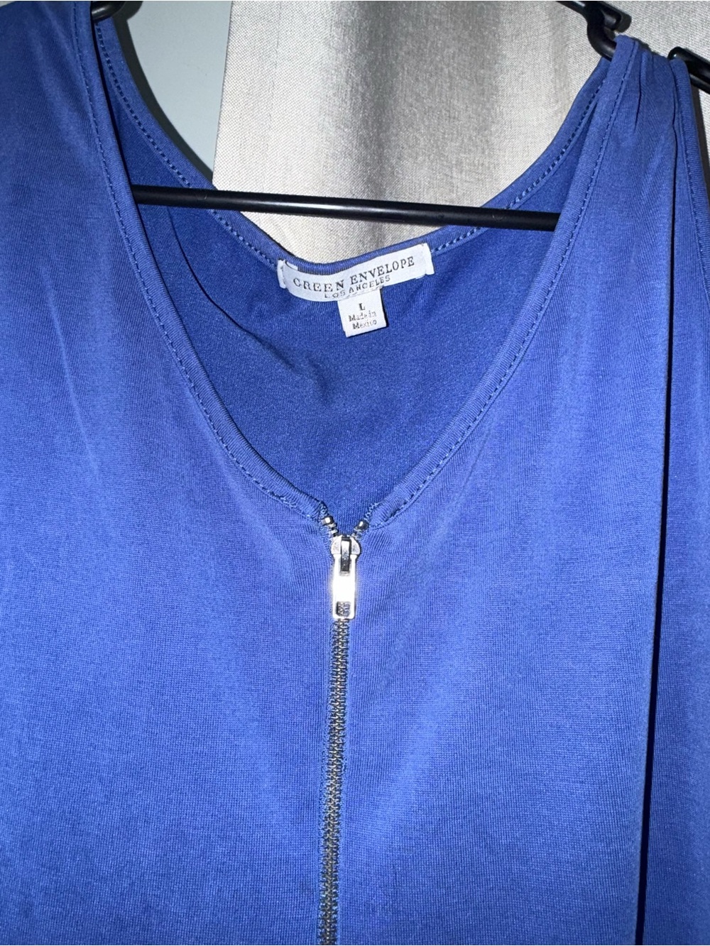 Green Envelope Royal Blue Sleeveless Zip-Front Tank